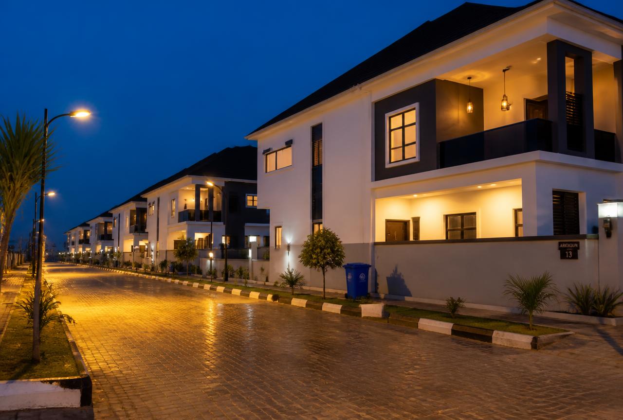 Evening street view inside the estate